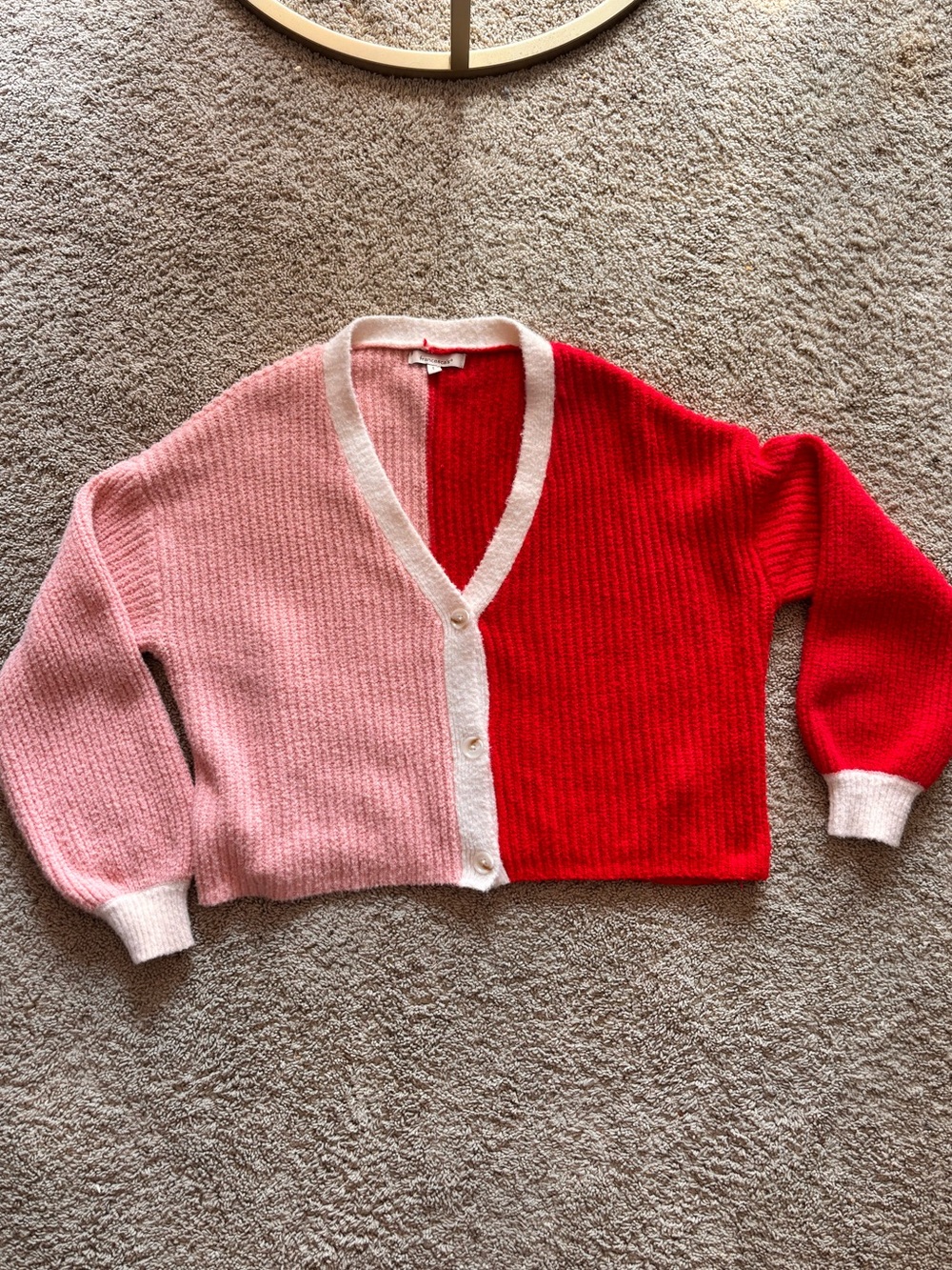 Francescas's red/pink color-block button cardigan size L